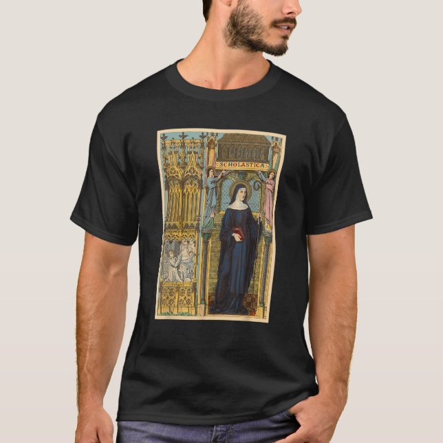 Camiseta Rua Scholastica Benedictin Santos católicos Benedi (Frente)