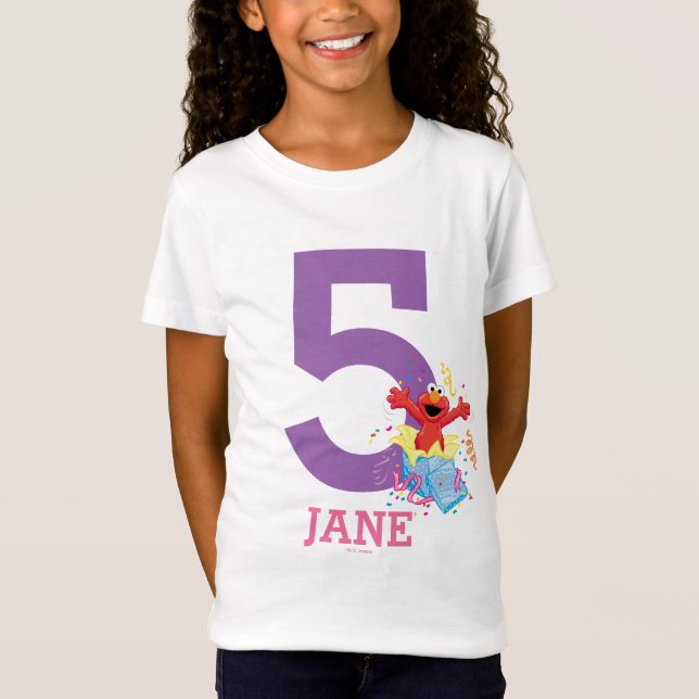 Camiseta Rua Sésamo | Aniversário de 5 da Elmo Girl (Frente)