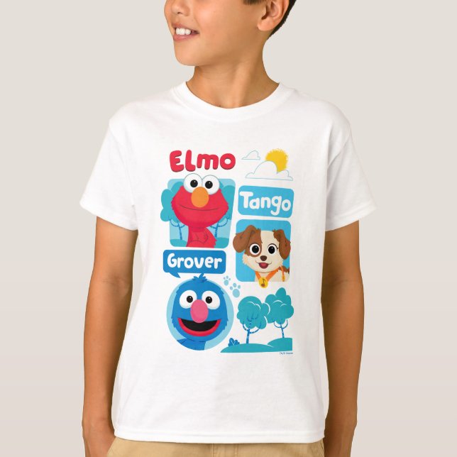 Camiseta Rua Sésamo | Elmo, Tango e Grover Park Graphic (Frente)