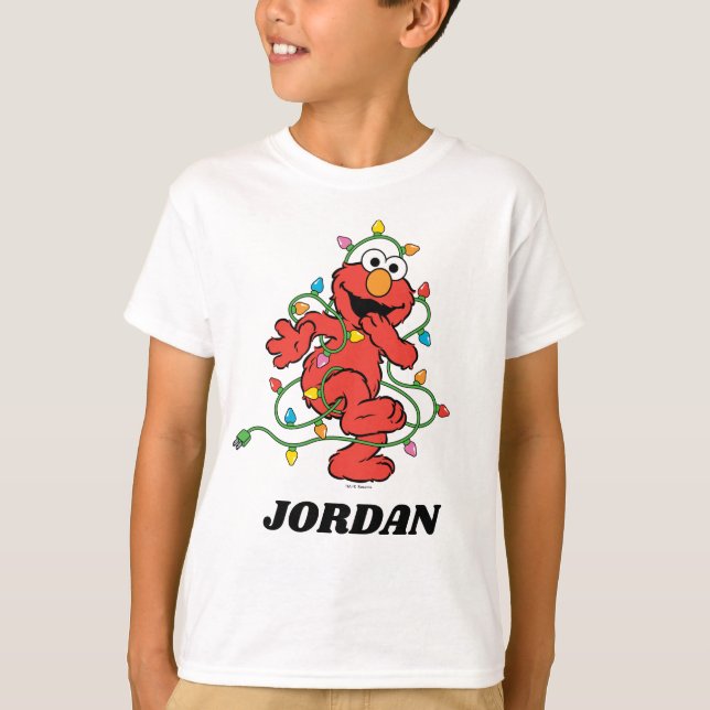 Camiseta Rua Sésamo | Luzes de Natal Elmo (Frente)