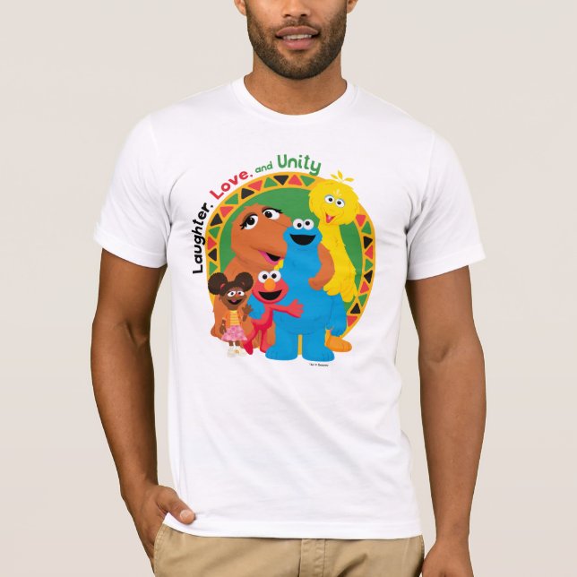 Camiseta Rua Sésamo | Risos, amor e unidade (Frente)