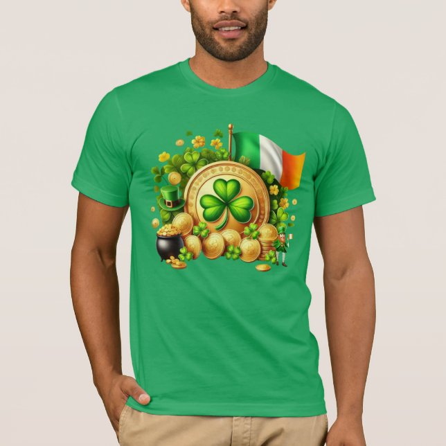 Camiseta Rua, Shamrock do Dia de Patrick e irlandês Dourado (Frente)