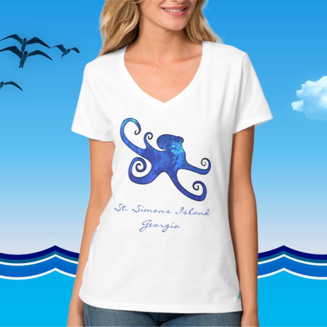 Camiseta Rua Simons Island GA Ocean Blue Octopus T-Shirt (Criador carregado)