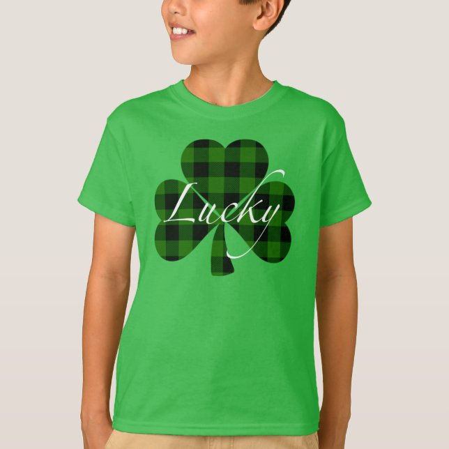 Camiseta Rua Sortuda, Shamrocks da Patty | xadrez verde (Frente)