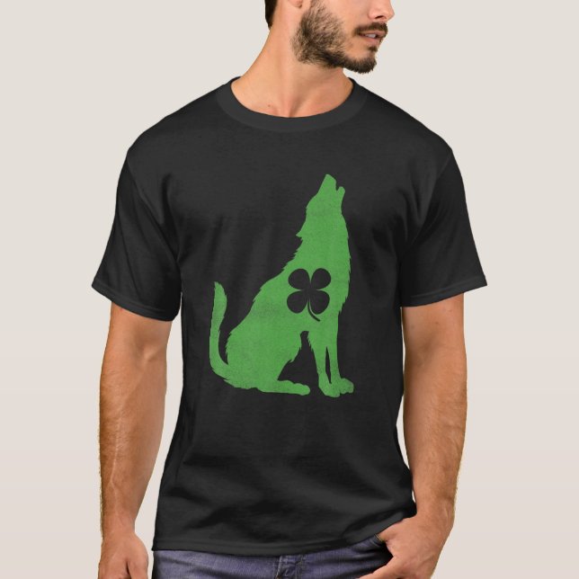 Camiseta Rua Wolf Shamrock. Dia de Patrick Oferta Santo irl (Frente)