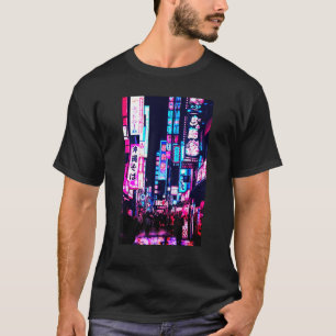 Camiseta Ruas da Cena Noturna de Tóquio no Japão com Luzes