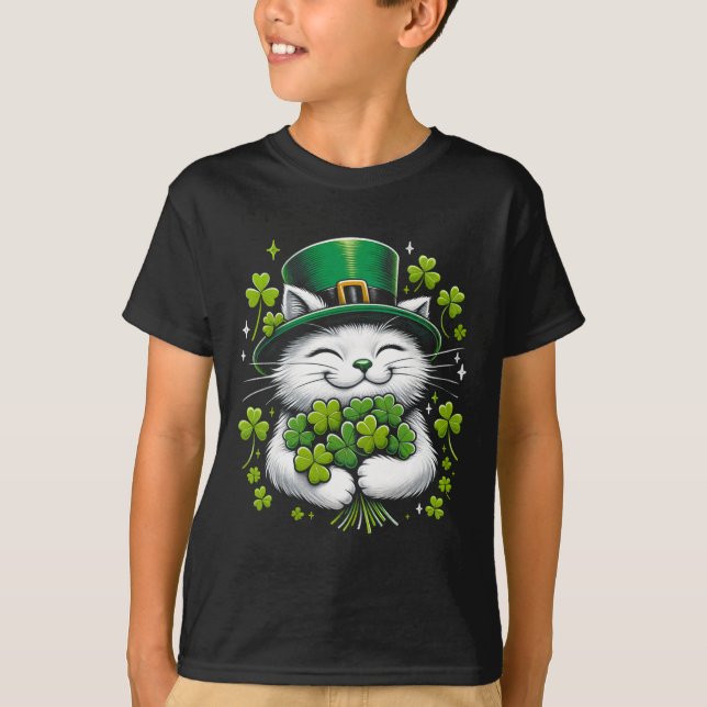 Camiseta Ruas De Roupa Do Cat Leprechaun. Dia De Patricks M (Frente)