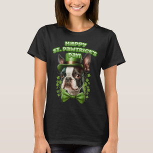 Camiseta Ruas engraçadas. Dia de Patrick Boston Terrier Paw