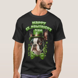 Camiseta Ruas engraçadas. Dia de Patrick Boston Terrier Paw