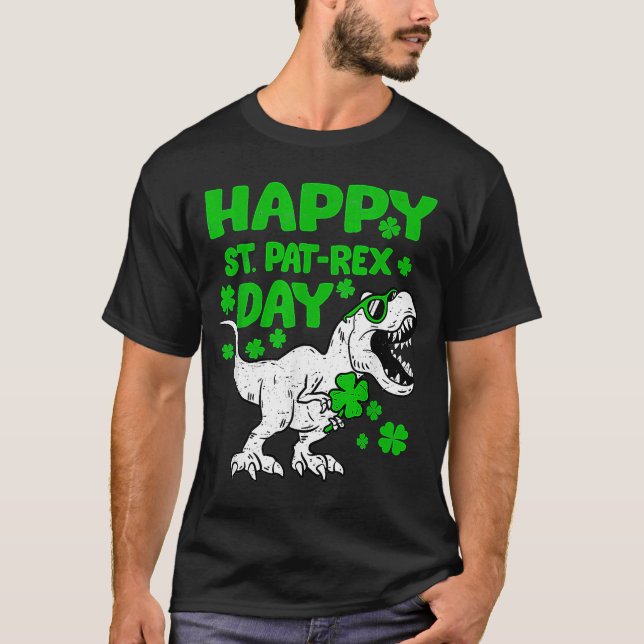 Camiseta Ruas felizes no Rex Day Dino Saurus Dia de São Pat (Frente)