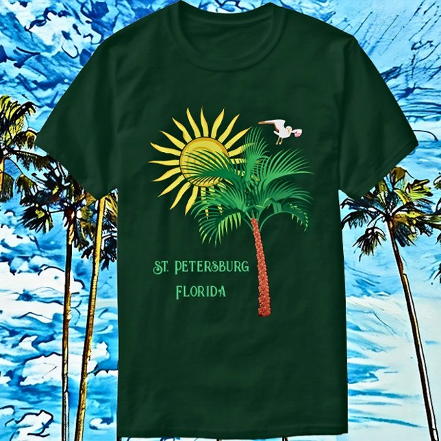 Camiseta Ruas: Petersburg Flórida Palm Tree e Seagull T-Shi (Criador carregado)
