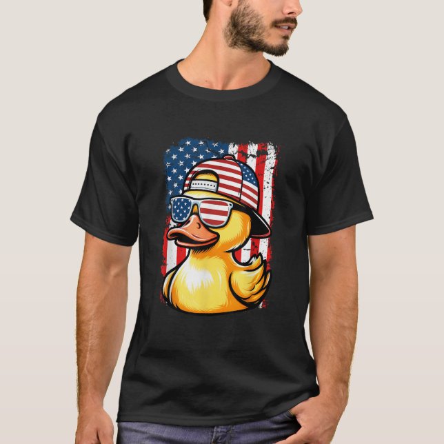 Camiseta Rubber Duck American Flag 4th Of July Funny Sungla (Frente)