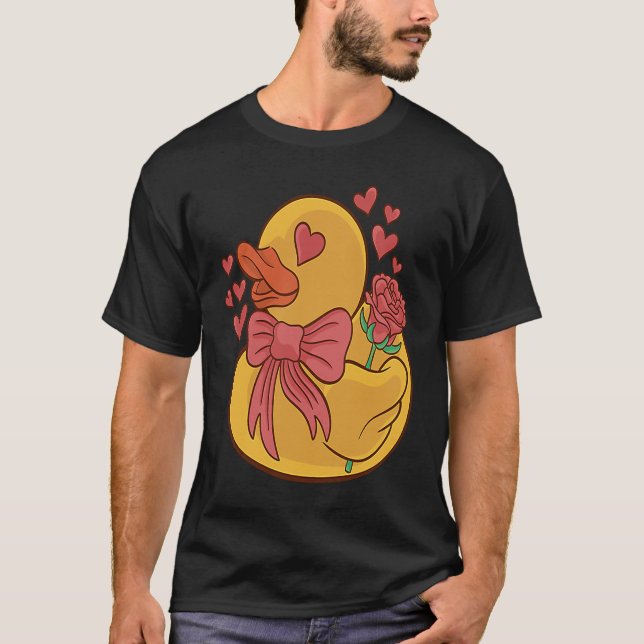 Camiseta Rubber Duck Valentines Day Hearts and Flowers Rubb (Frente)