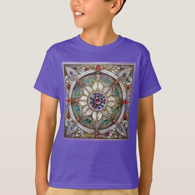 Camiseta Ruby, Ametist, Sapphire e Pearl Mandala (Frente)
