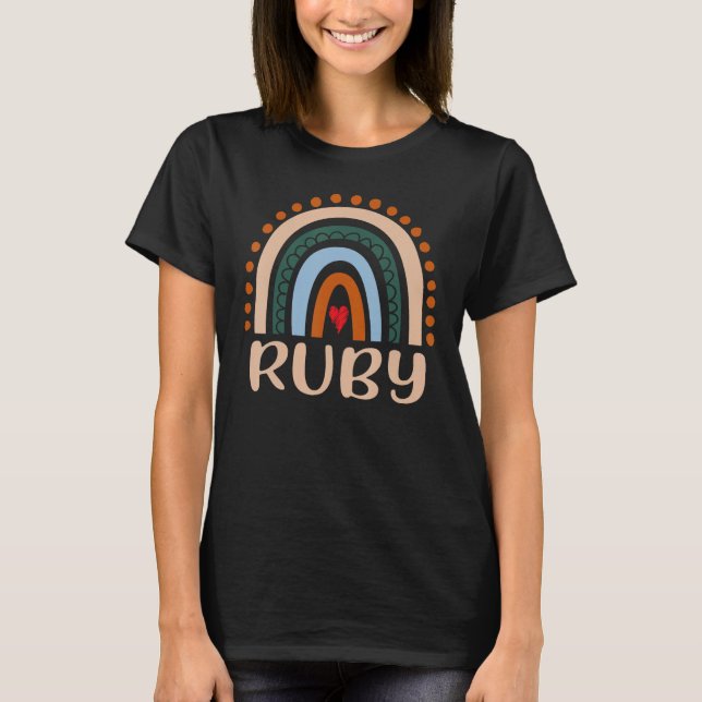 Camiseta Ruby Name Personalizado Mulheres Engraçadas Rainbo (Frente)