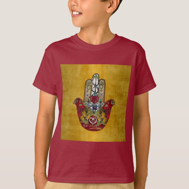 Camiseta Ruby Pomegranate Heart Bird Hamsa (Frente)