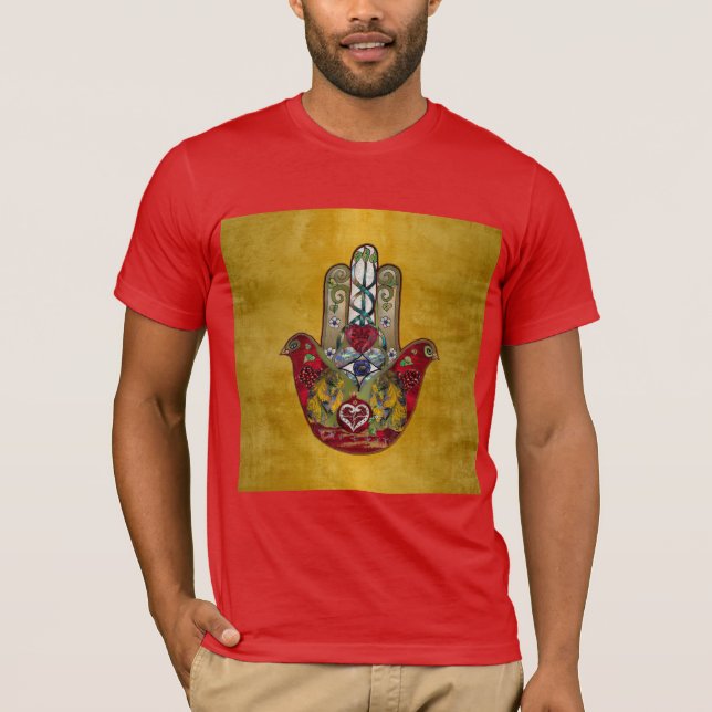 Camiseta Ruby Pomegranate Heart Bird Hamsa (Frente)