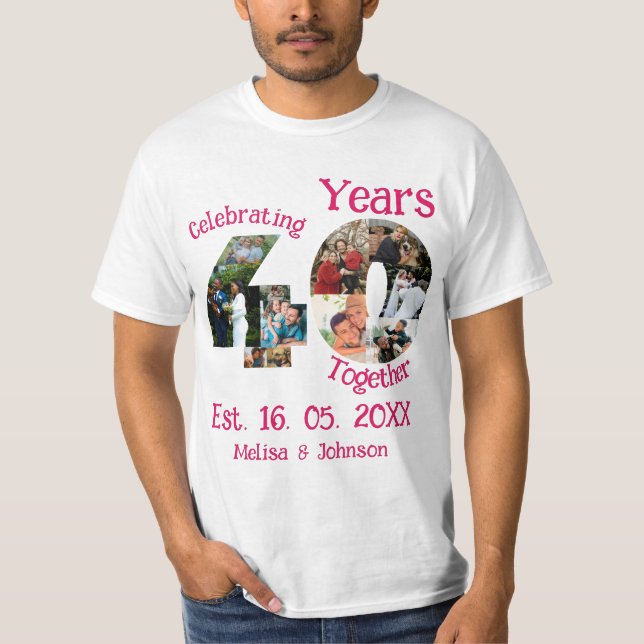 Camiseta Ruby Red 40th Wedding Anniversário 11 Foto Colagem (Frente)