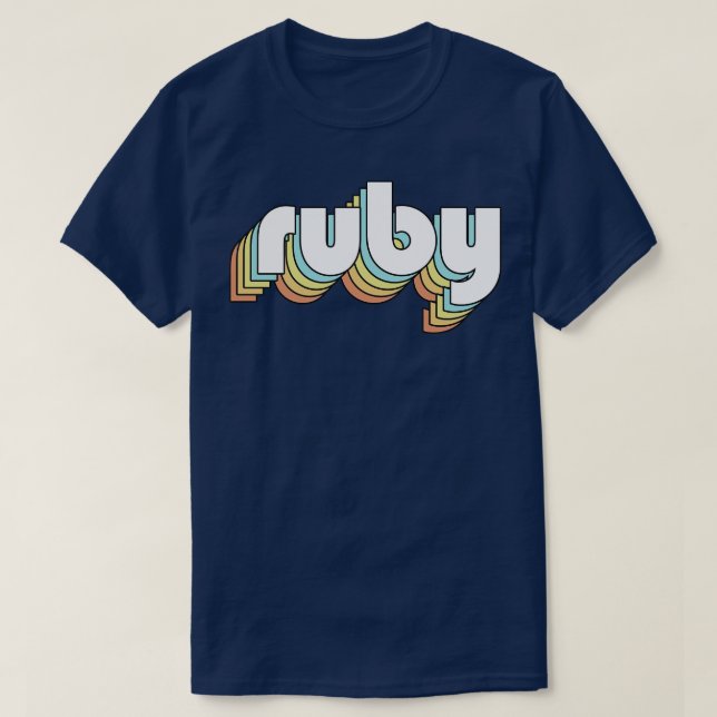 Camiseta Ruby Retro Rainbow Tipografia Estilo Desvanecido (Frente do Design)