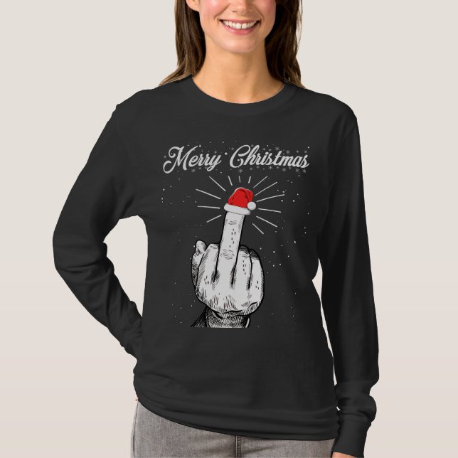 Camiseta Rude Felry Christmas Middle Finger Xmas Ugly (Frente)