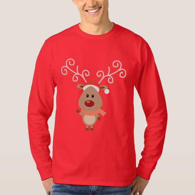 Camiseta Rudolph, bonito, cartoon de renas ruidosas (Frente)