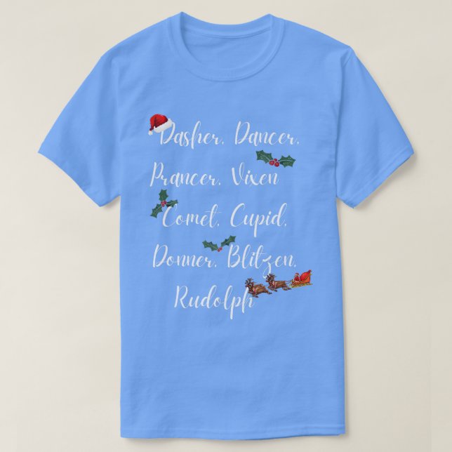 CAMISETA RUDOLPH DANCER PRANCER VIXEN COMET, SANTAS (Frente do Design)