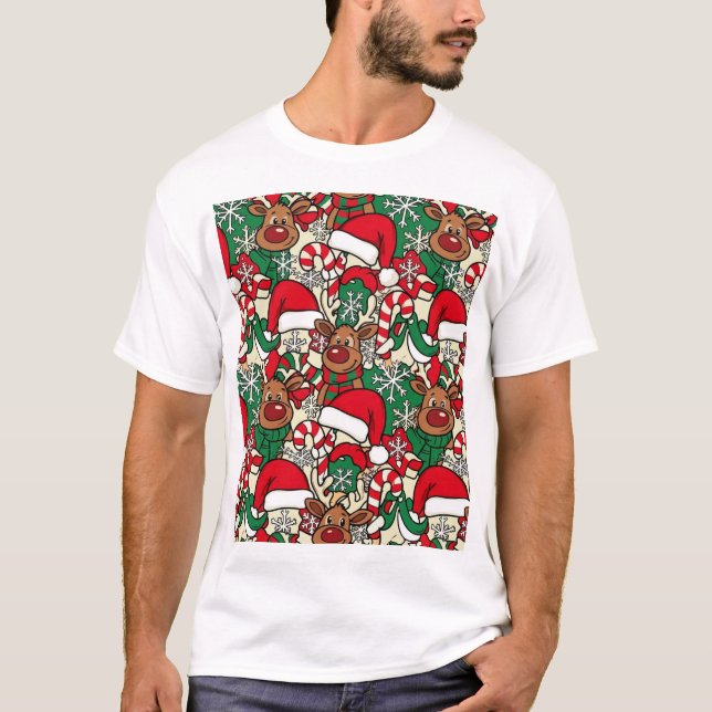 Camiseta Rudolph & Friends: Cozy Christmas Pattern (Frente)