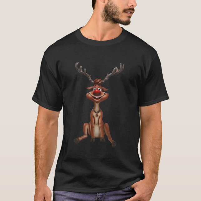 Camiseta Rudolph Reindeer Cute Para Férias No Natal (Frente)