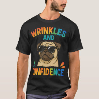 Camiseta Rugas e Confiança Pug Divertido de Óculos de Sol