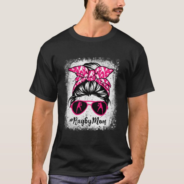 Camiseta Rugby Mom Leopard Messy Bun Sport  Mother's Day (Frente)
