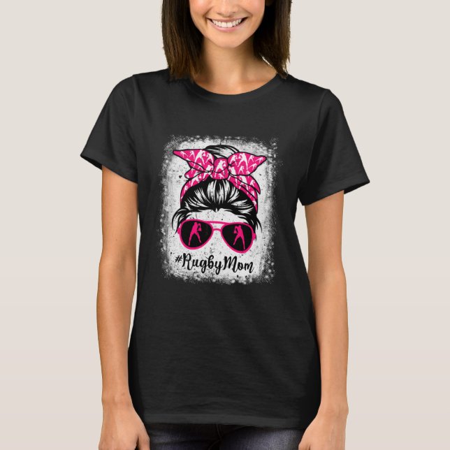Camiseta Rugby Mom Leopard Messy Bun Sport  Mother's Day (Frente)