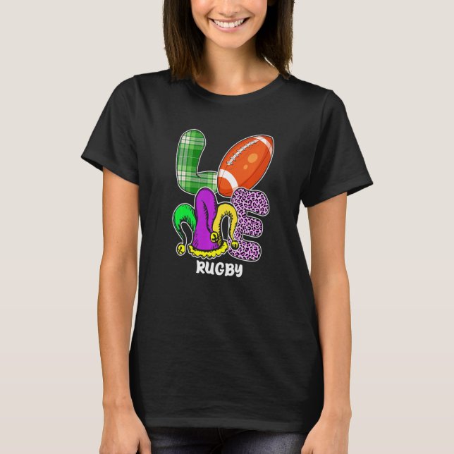 Camiseta Rugby Player Sports Lover Leopard Mardi Gras Carni (Frente)
