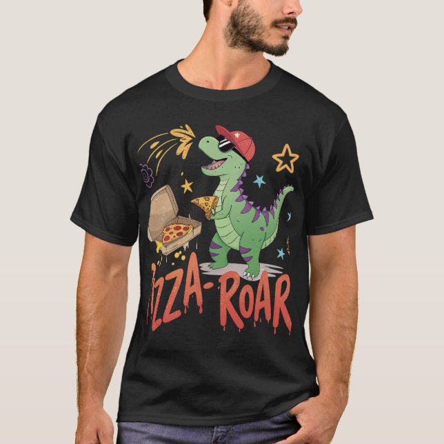Camiseta rugido de pizza para desenho animado de amante de  (Frente)