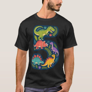 Camiseta Rugindo aos Cinco Aniversário de Dinossauro de 5 A