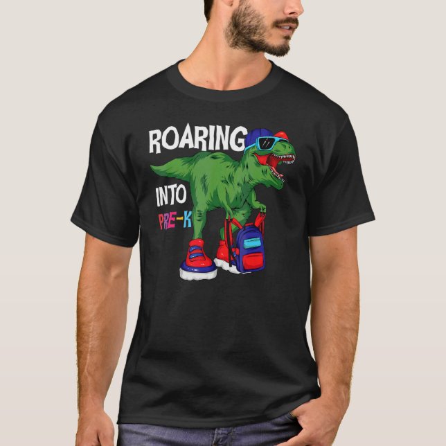 Camiseta Rugindo no Pré-Escolar Trex Dino Professores Crian (Frente)