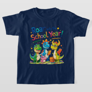 Camiseta Rugir no Ano Escolar – Dinossauro Fofo de Volta à