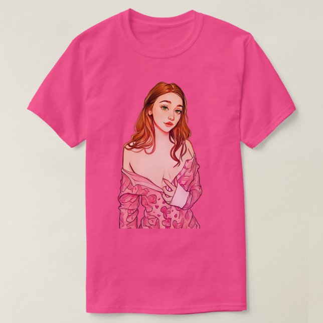 Camiseta Ruiva branca a rosa (Frente do Design)