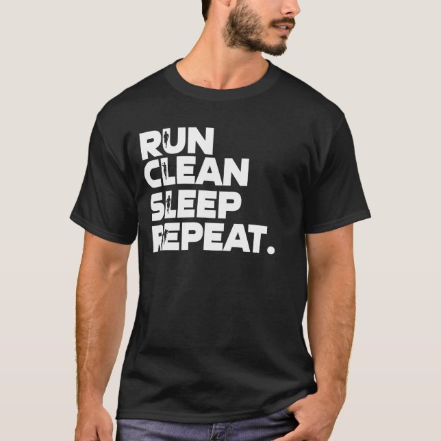 Camiseta Run Clean Sleep Repeat Funny Plogging (Frente)