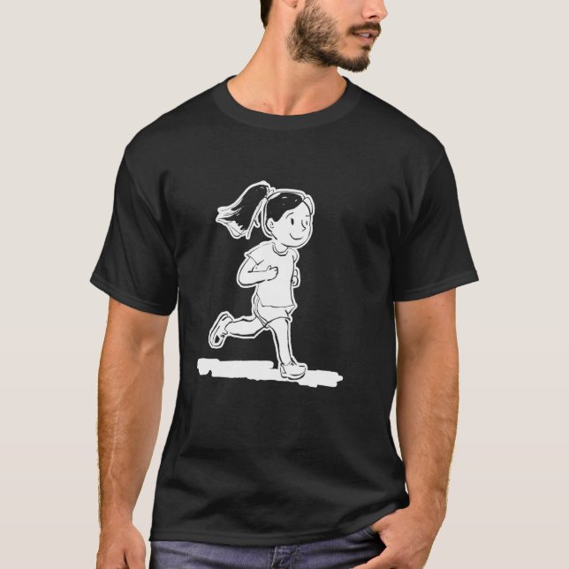 Camiseta Runner Girl Cartoon Style Jogger Racewalking (Frente)