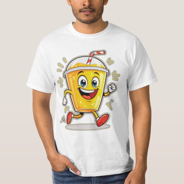 Camiseta **Running Juice Cup Cartoon – Fun Street Drink Cha (Frente)