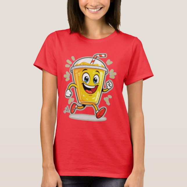 Camiseta **Running Juice Cup Cartoon – Fun Street Drink Cha (Frente)