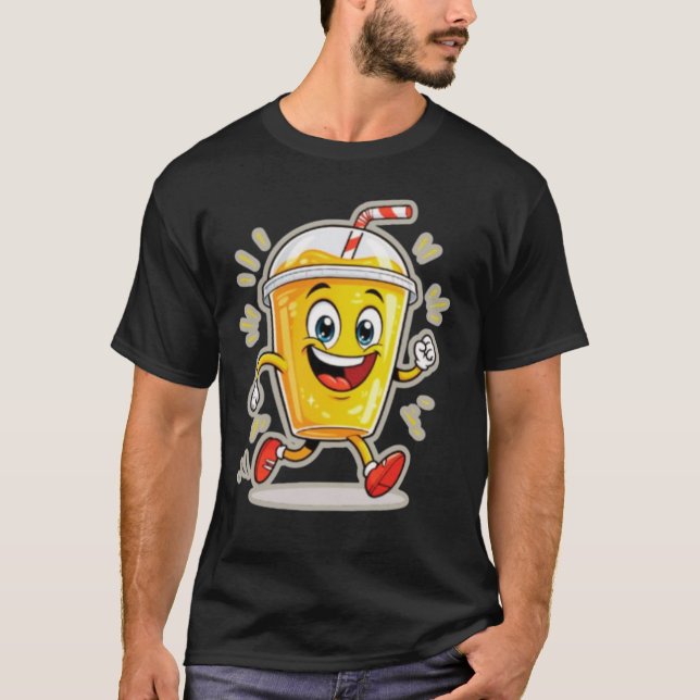 Camiseta **Running Juice Cup Cartoon – Fun Street Drink Cha (Frente)