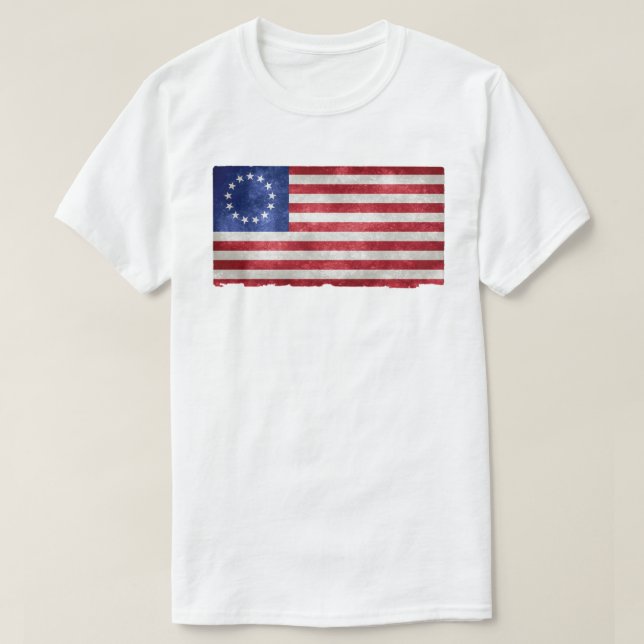Camiseta Rush Betsy Ross deus abençoe américa 1776 (Frente do Design)