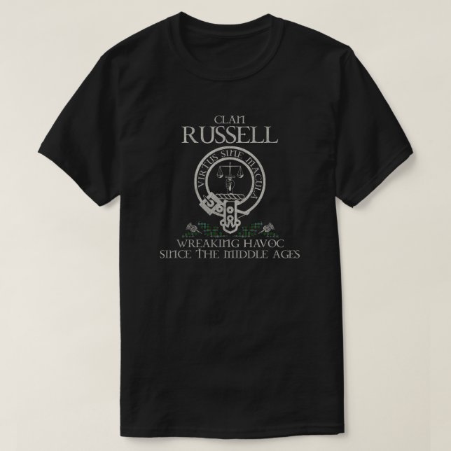 Camiseta Russell Clan crest sobrenome escocês tartan Thistl (Frente do Design)
