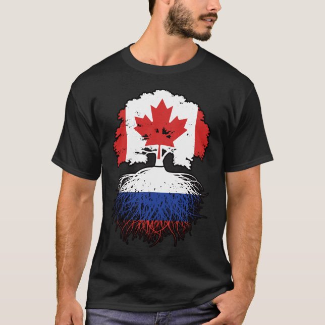 Camiseta Rússia Canadá Russo Canadá Árvore Bandeira (Frente)