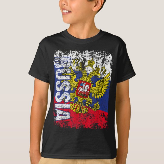 Camiseta RÚSSIA Flag Vintage afligiu RÚSSIA (Frente)