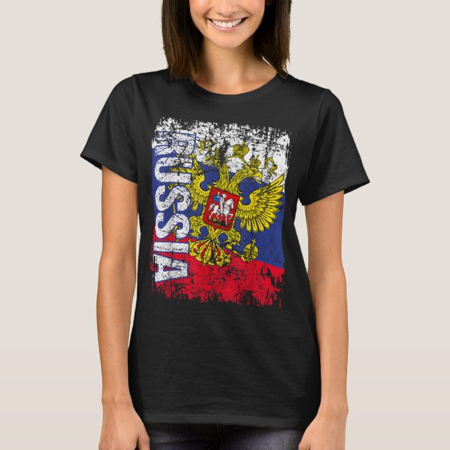 Camiseta RÚSSIA Flag Vintage afligiu RÚSSIA (Frente)