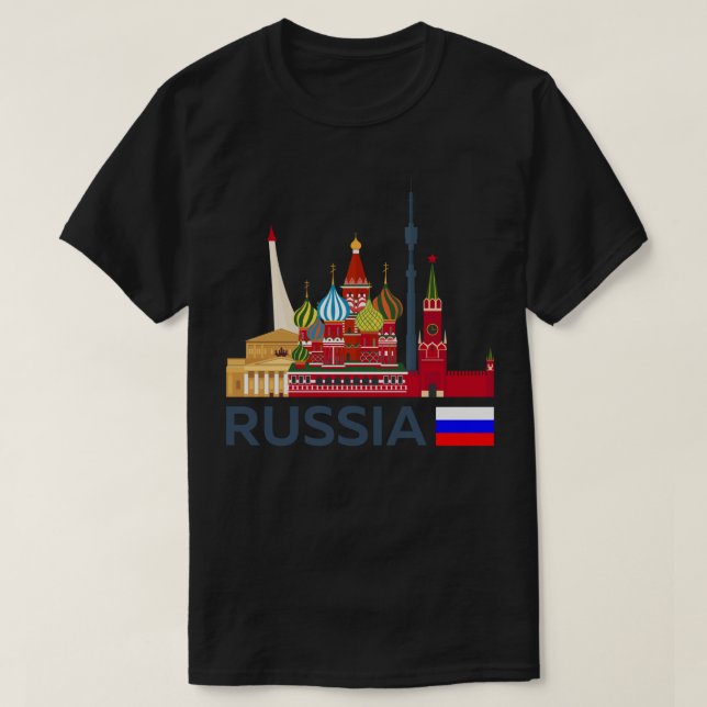 Camiseta Rússia, linha do horizonte de Moscou. Kremlin Stic (Frente do Design)