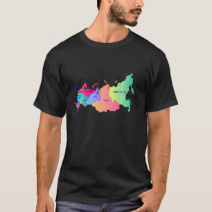 Camiseta Rússia Mapa com Nomes de Regiões Federação Rus