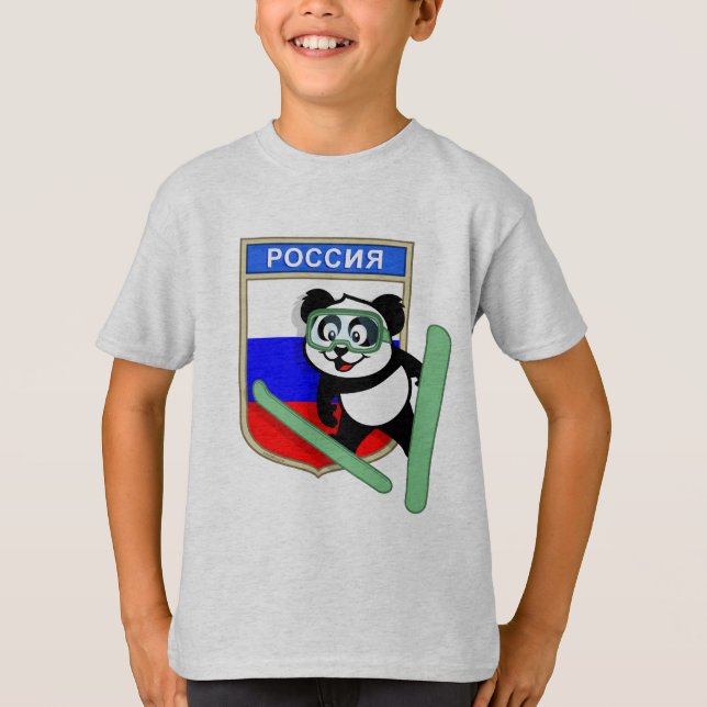 Camiseta Rússia Saltando Esqui em Panda (Frente)